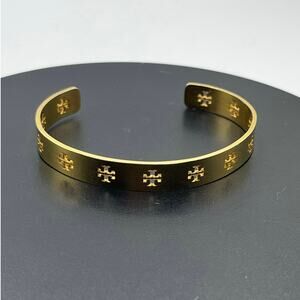 Tory‎ Burch Designer Miller Logo T Cutout Logo Gold Plated Cuff Bracelet